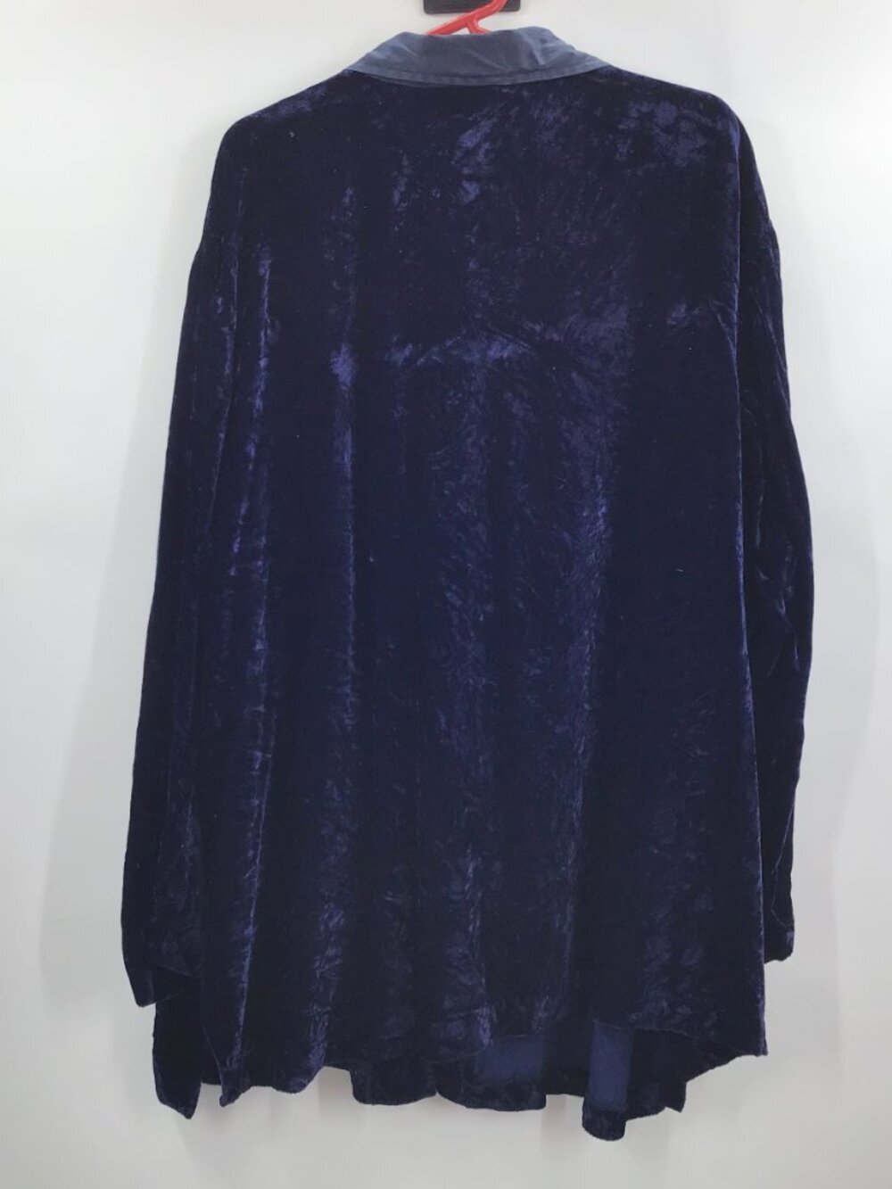 Vintage Womens 26/28 Glam Crushed Blue Velvet Smoking Jacket Coat Silk Gothic - Picture 2 of 7